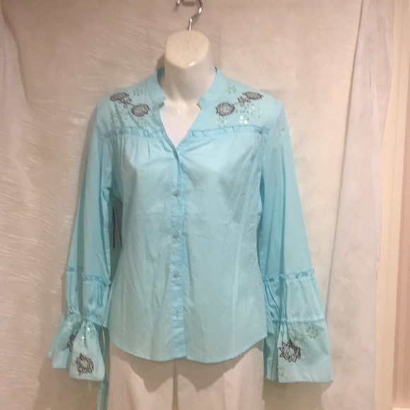 NWT long sleeve boho shirt with sequence and pearl design - Picture 6 of 6